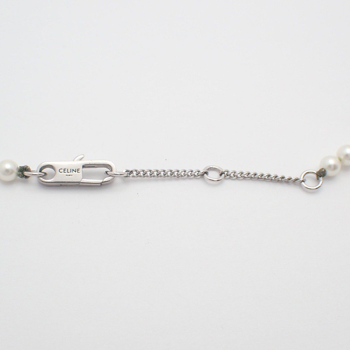 Celine Logo Pearl Necklace Silver Color Glass Pawn — view 4