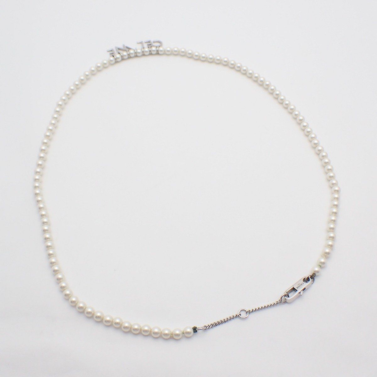 Celine Logo Pearl Necklace Silver Color Glass Pawn — view 3