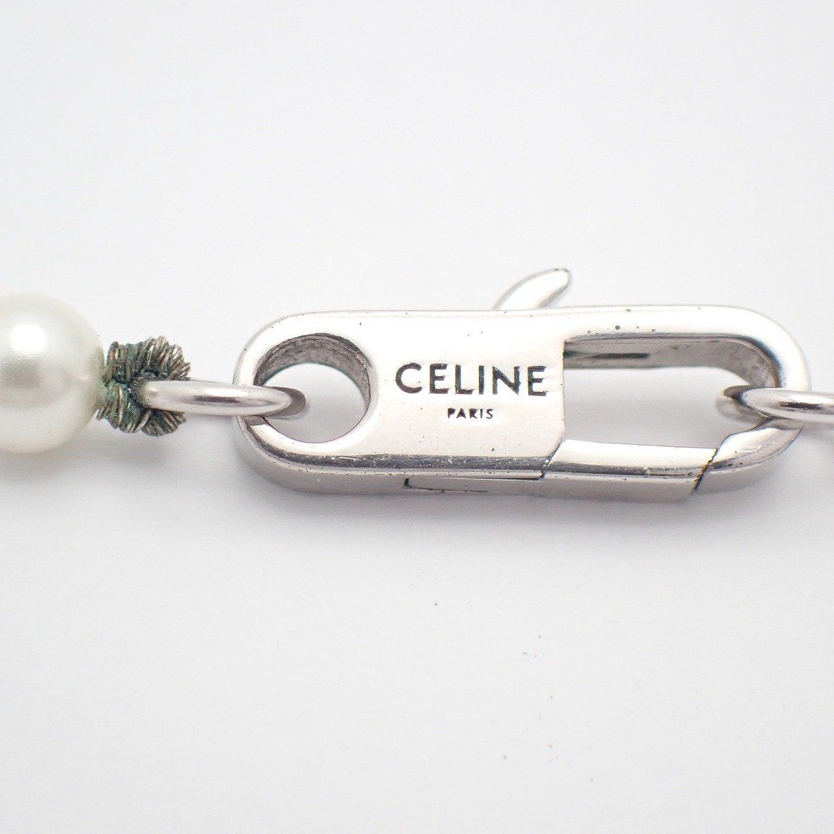 Celine Logo Pearl Necklace Silver Color Glass Pawn — view 5