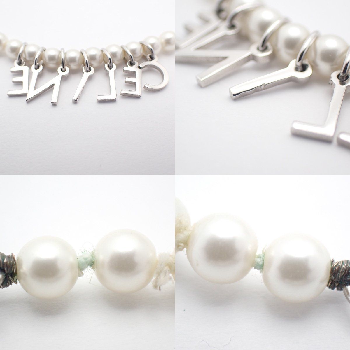 Celine Logo Pearl Necklace Silver Color Glass Pawn — view 7