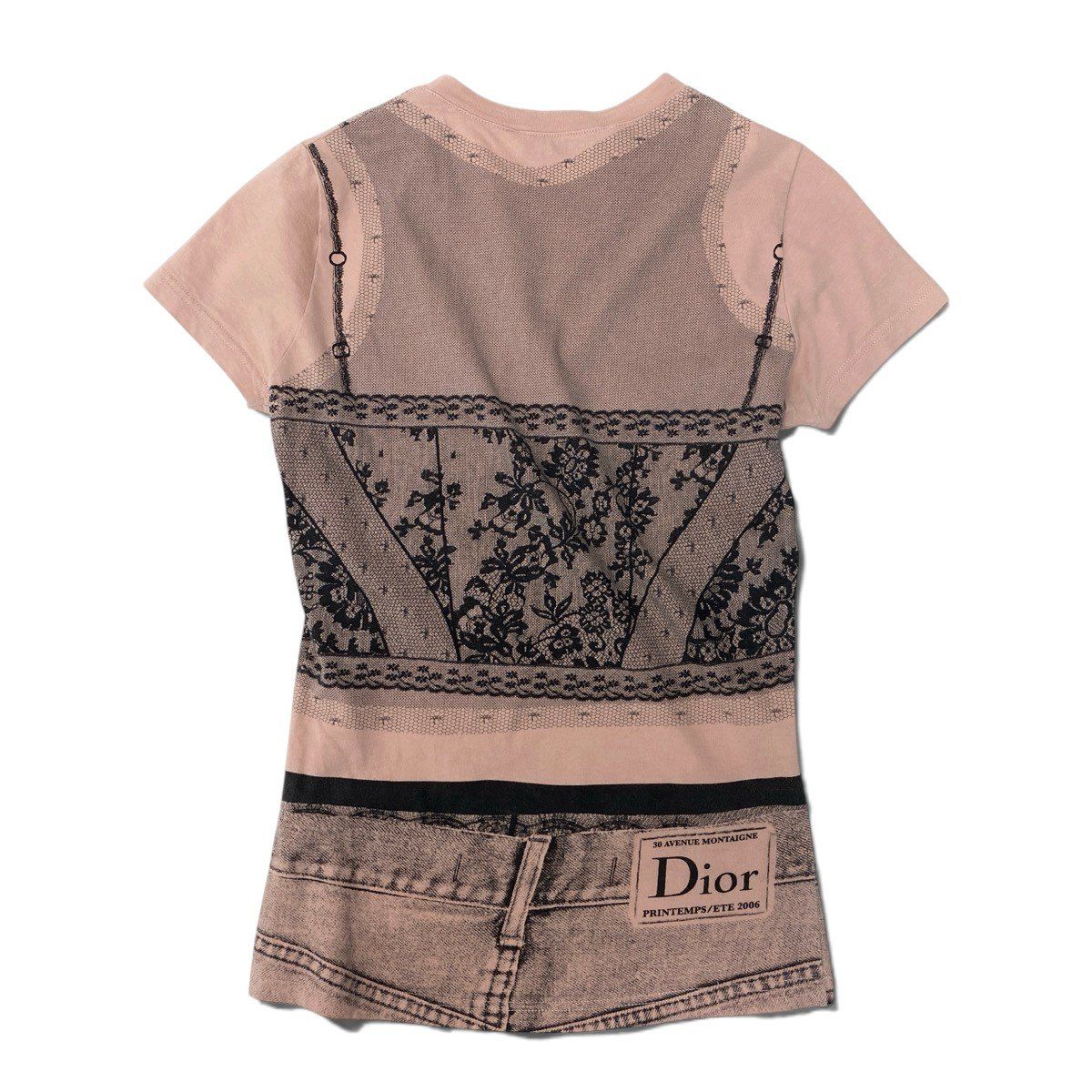 Dior Short Sleeve Top Galliano Era Trompe Rouille Print Lace Corset Pale Orange — view 3