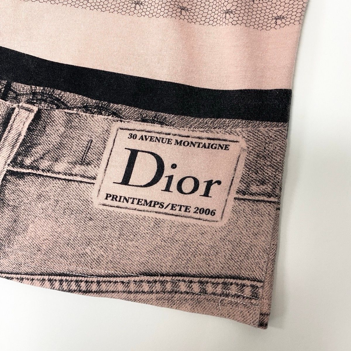 Dior Short Sleeve Top Galliano Era Trompe Rouille Print Lace Corset Pale Orange — view 5