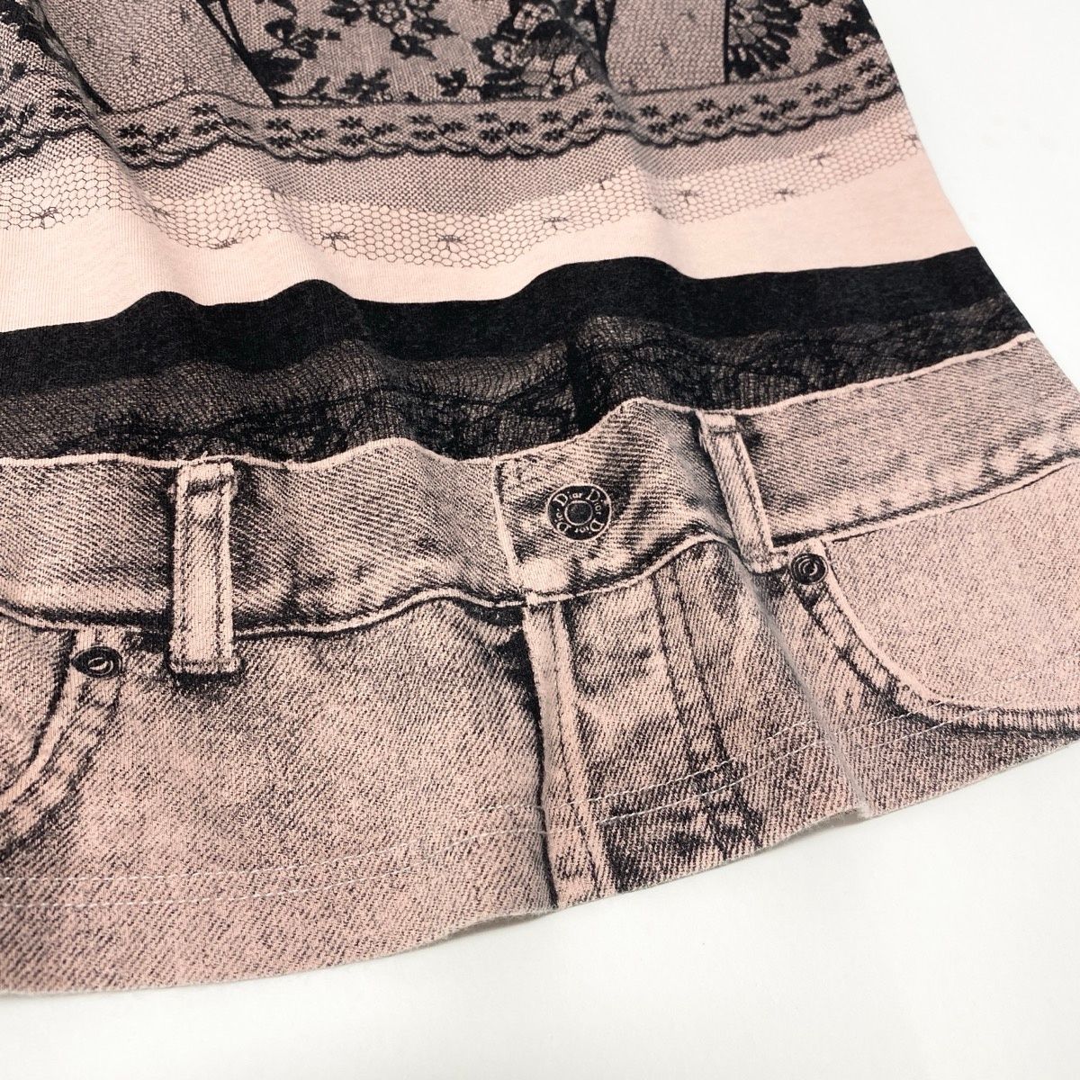 Dior Short Sleeve Top Galliano Era Trompe Rouille Print Lace Corset Pale Orange — view 6