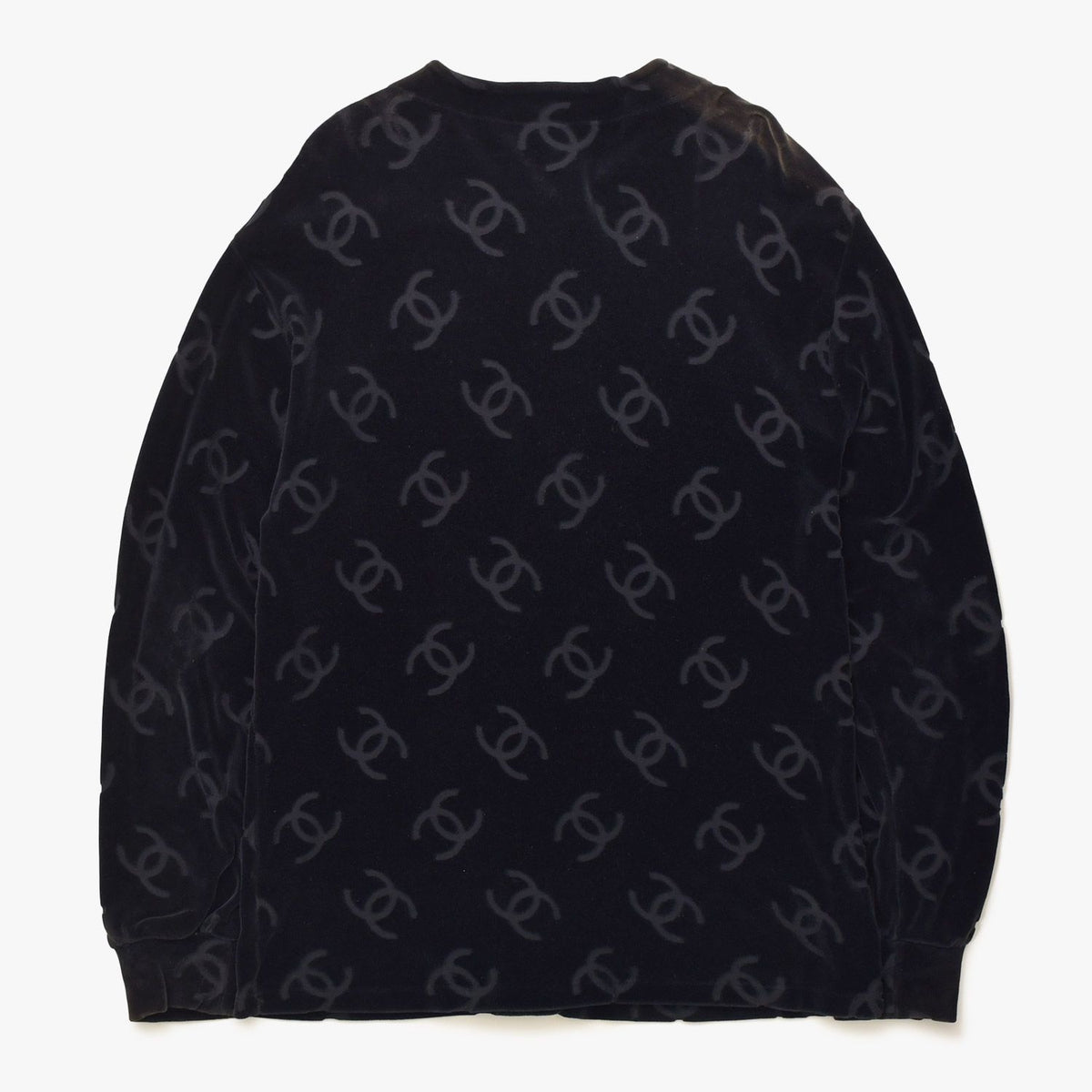 Chanel Jacket Cardigan Vintage CC Logo Coco Buttons Velour Black Silver 40 — view 2