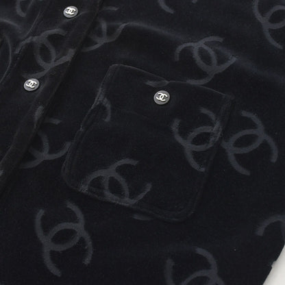 Chanel Jacket Cardigan Vintage CC Logo Coco Buttons Velour Black Silver 40 — view 4