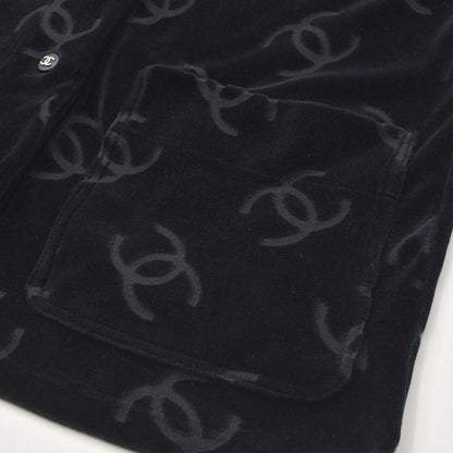 Chanel Jacket Cardigan Vintage CC Logo Coco Buttons Velour Black Silver 40 — view 7