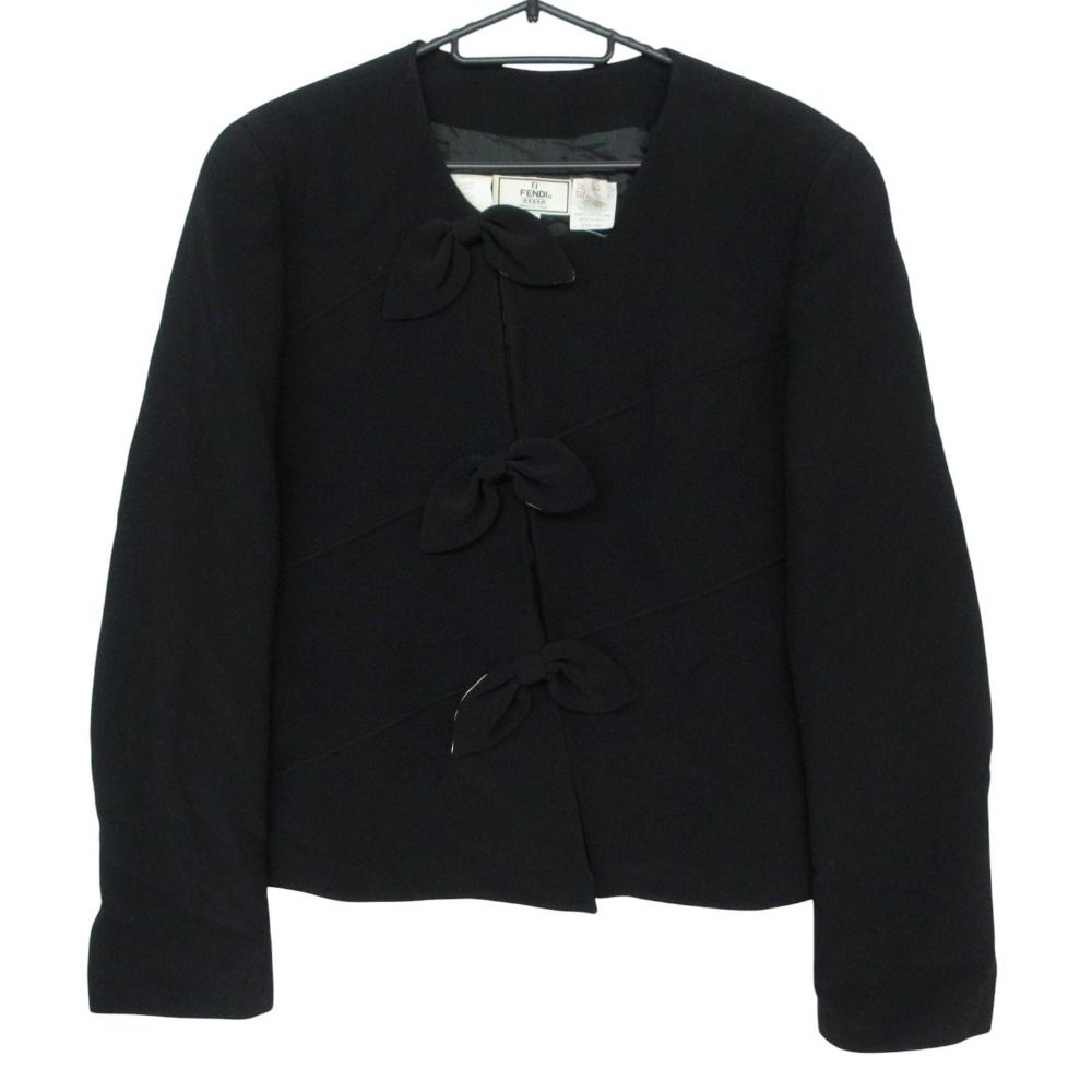 Fendi Collarless Jacket Ribbon Motif Black