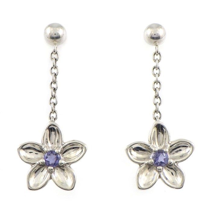 Tiffany & Co Earrings Flower Drop Dangle Chain Iolite