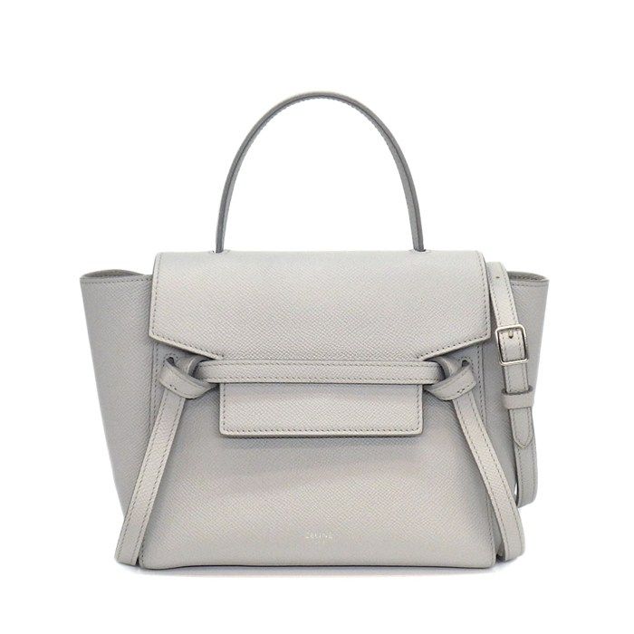 Celine Handle Shoulder Bag Nano Light Gray Calfskin Silver