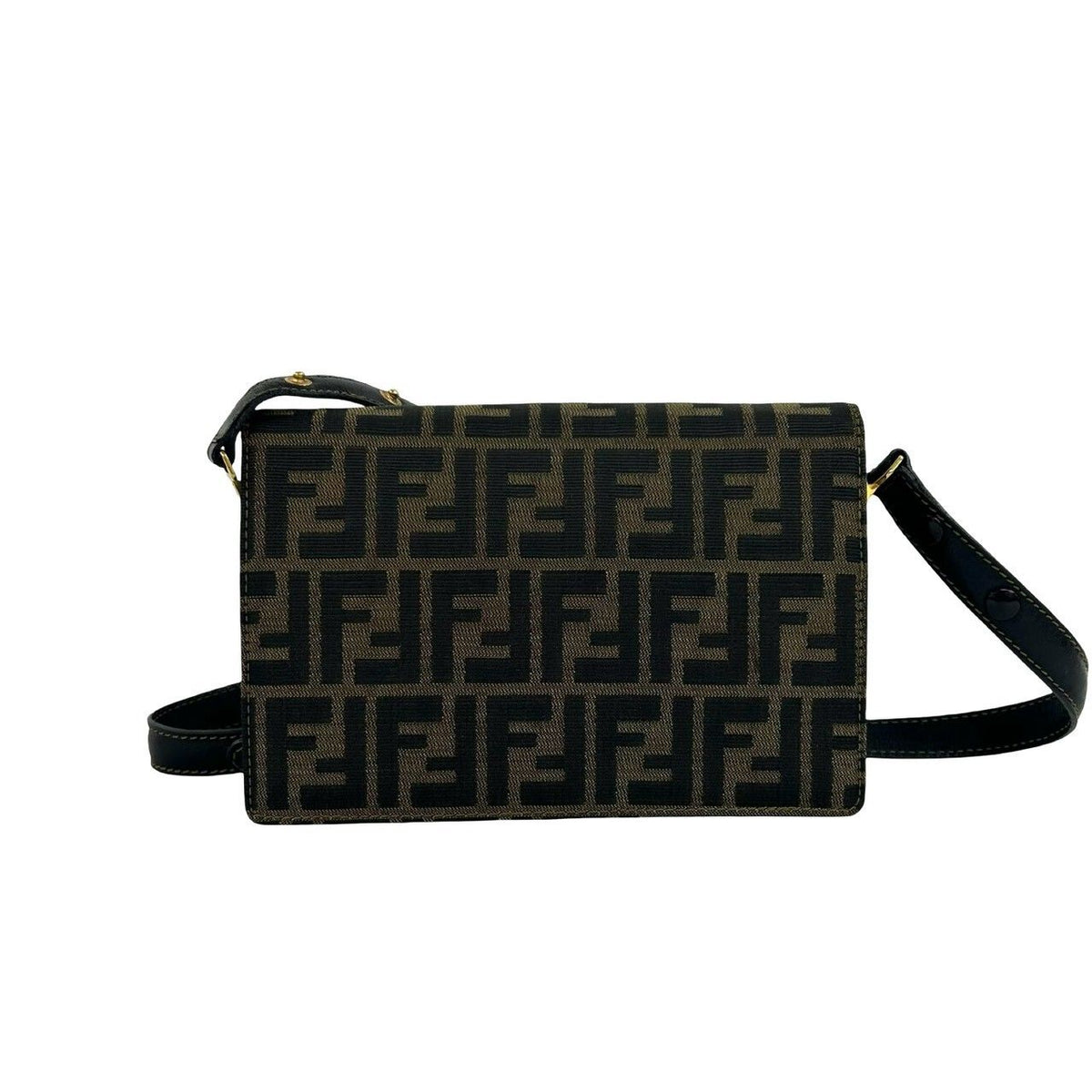 Fendi Vintage Zucca FF Pattern Canvas Leather Shoulder Bag Pochette Brown Black — view 3