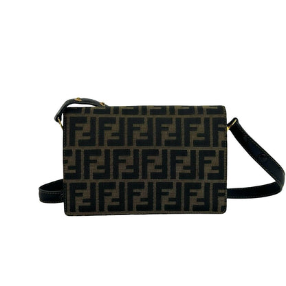 Fendi Vintage Zucca FF Pattern Canvas Leather Shoulder Bag Pochette Brown Black — view 3