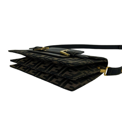 Fendi Vintage Zucca FF Pattern Canvas Leather Shoulder Bag Pochette Brown Black — view 8