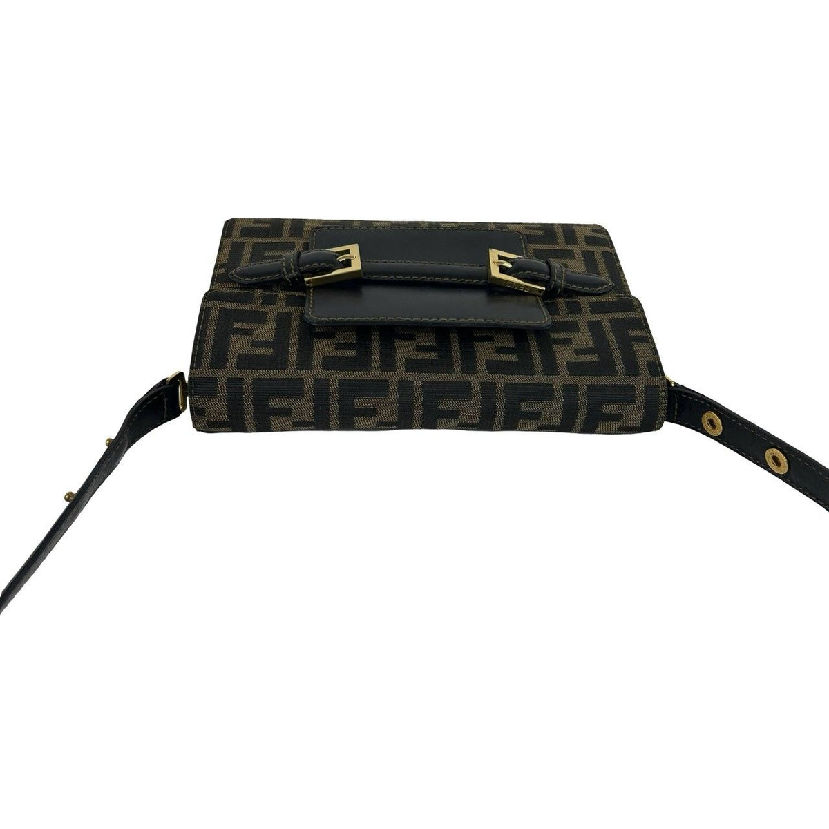 Fendi Vintage Zucca FF Pattern Canvas Leather Shoulder Bag Pochette Brown Black — view 4
