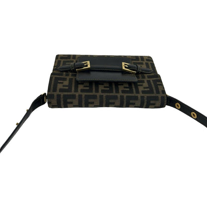 Fendi Vintage Zucca FF Pattern Canvas Leather Shoulder Bag Pochette Brown Black — view 4
