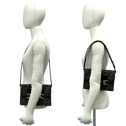 Fendi Vintage Zucca FF Pattern Canvas Leather Shoulder Bag Pochette Brown Black — view 2