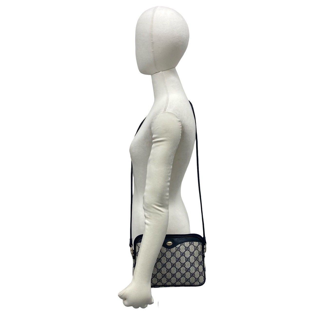 Gucci Vintage GG Logo Pattern Leather Mini Shoulder Bag Pochette Navy — view 2