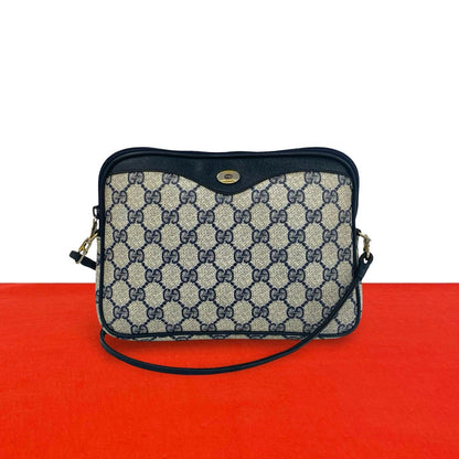 Gucci Vintage GG Logo Pattern Leather Mini Shoulder Bag Pochette Navy