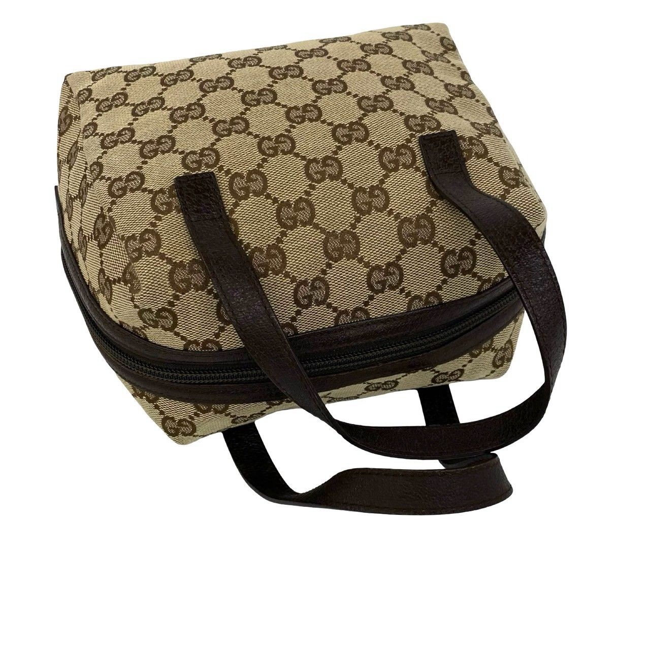 Gucci GG All Over Pattern Canvas Leather Round Zip Handle Mini Boston Bag Brown — view 4