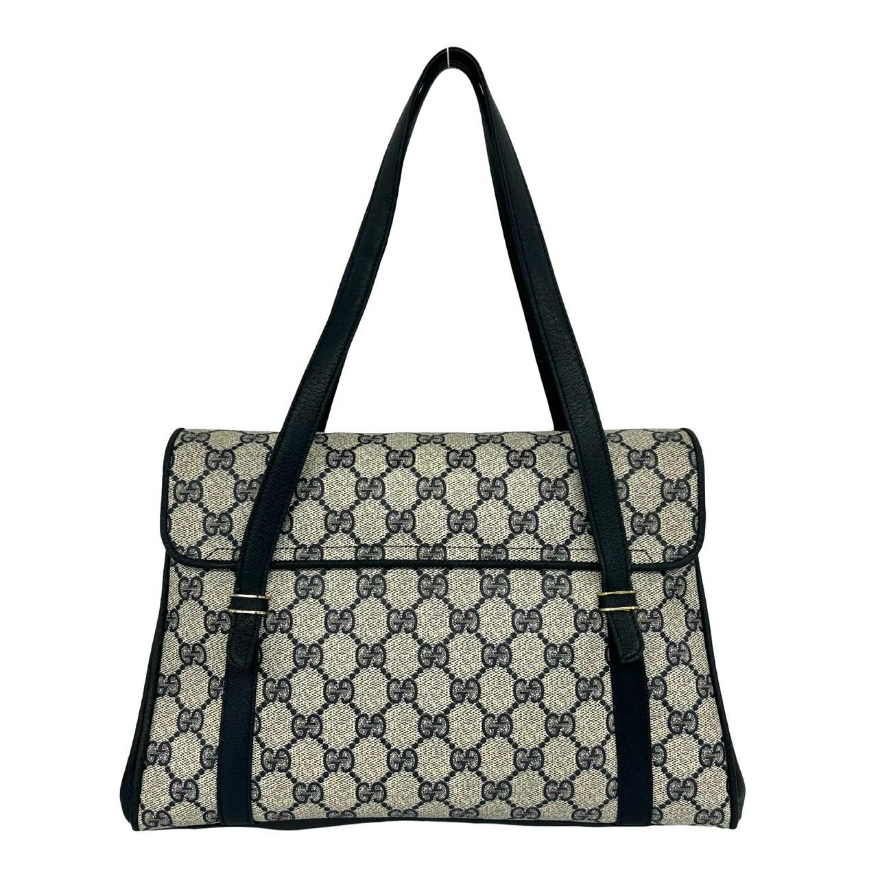 Gucci Vintage GG Logo Leather Handle Shoulder Bag Tote Navy — view 3