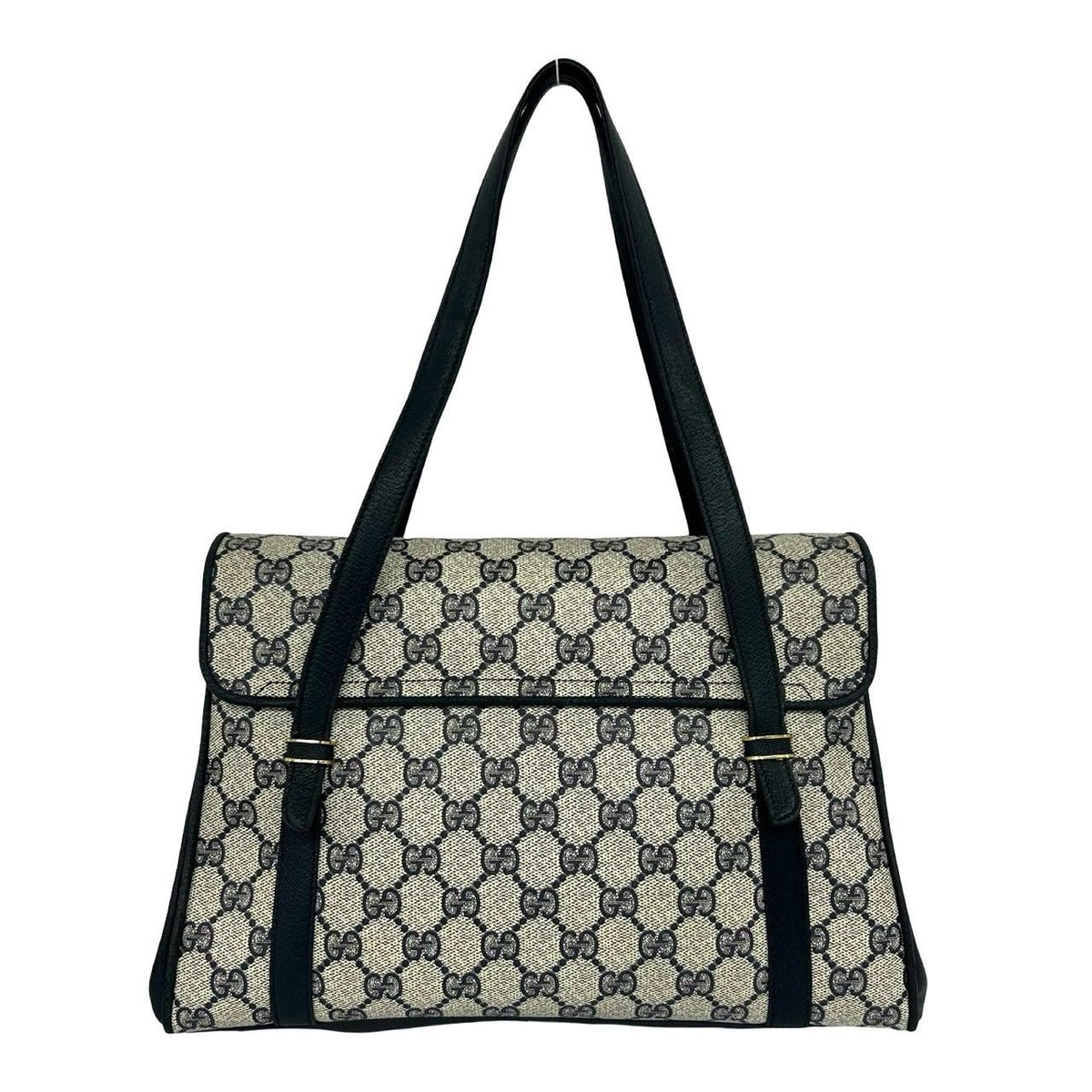 Gucci Vintage GG Logo Leather Handle Shoulder Bag Tote Navy — view 3