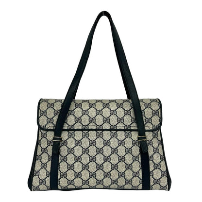 Gucci Vintage GG Logo Leather Handle Shoulder Bag Tote Navy — view 3