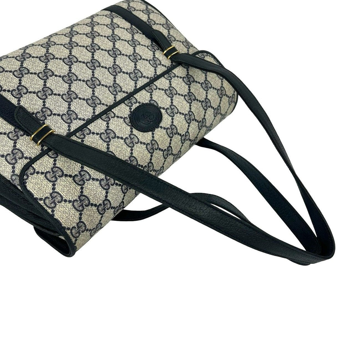 Gucci Vintage GG Logo Leather Handle Shoulder Bag Tote Navy — view 4