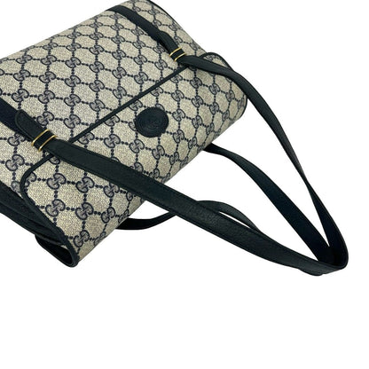 Gucci Vintage GG Logo Leather Handle Shoulder Bag Tote Navy — view 4