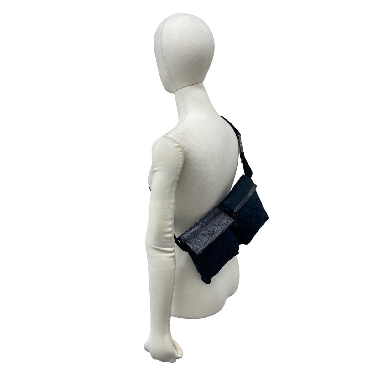Gucci GG All Over Pattern Canvas Leather Belt Bag Waist Pouch Black — view 2