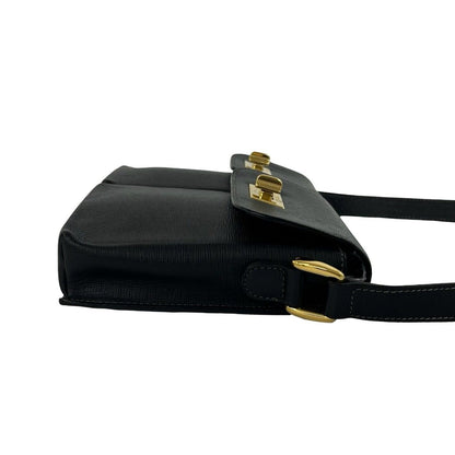 Gucci Vintage Logo Turnlock Leather Shoulder Bag Pochette Black — view 6