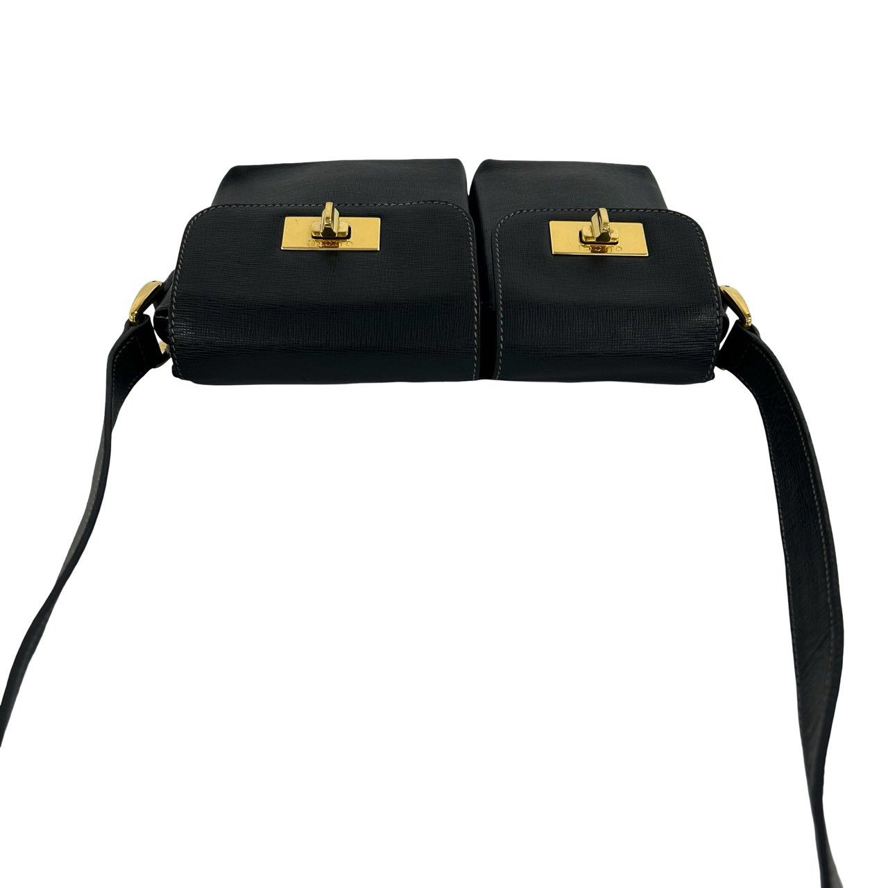 Gucci Vintage Logo Turnlock Leather Shoulder Bag Pochette Black — view 4