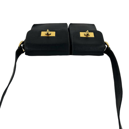 Gucci Vintage Logo Turnlock Leather Shoulder Bag Pochette Black — view 4