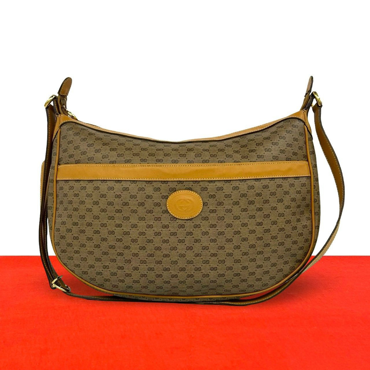 Gucci Vintage Micro GG Logo Leather Shoulder Bag Pochette Sacoch Brown