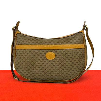 Gucci Vintage Micro GG Logo Leather Shoulder Bag Pochette Sacoch Brown