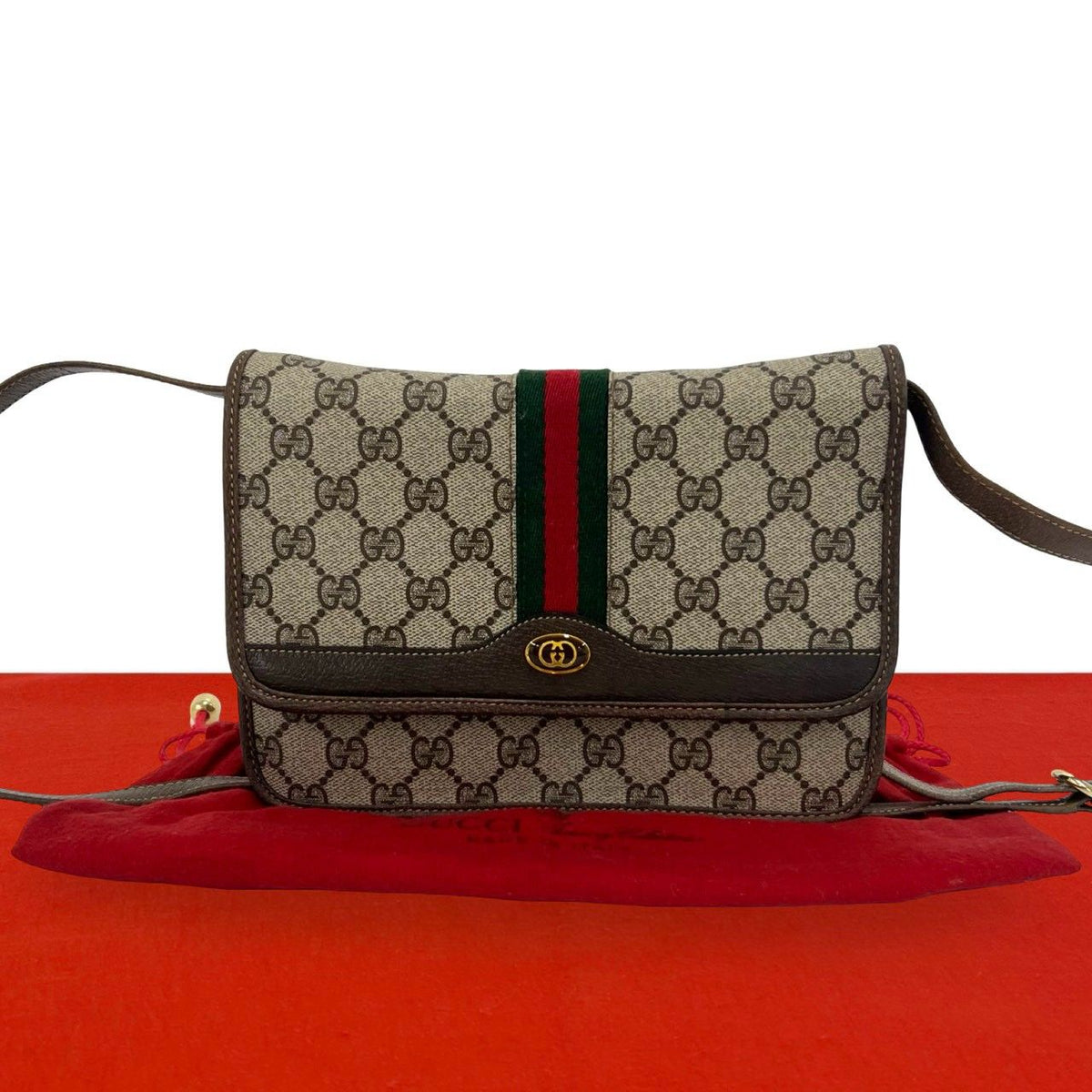 Gucci Bagged Vintage Sherry Line GG Logo Pattern Leather Shoulder Bag Pochette