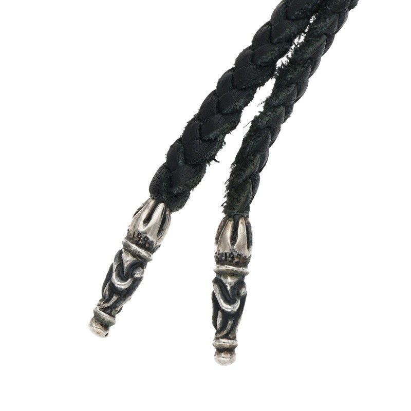 Chrome Hearts Leather Braid Scroll Blade Silver Necklace — view 4