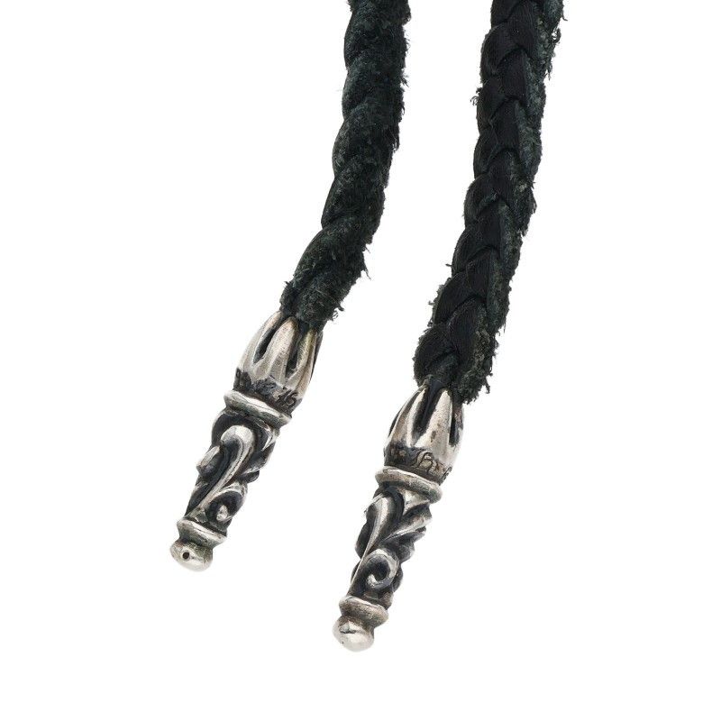 Chrome Hearts Leather Braid Scroll Blade Silver Necklace — view 3