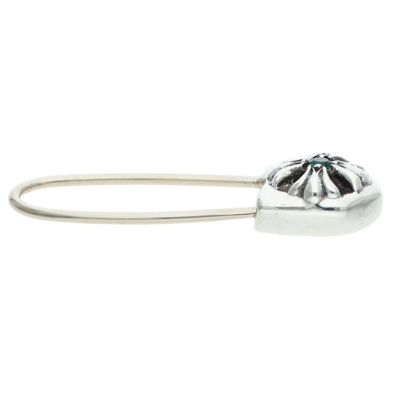 Chrome Hearts ER Safety Pin Emrld Pin 1 Emerald Silver Earrings — view 4
