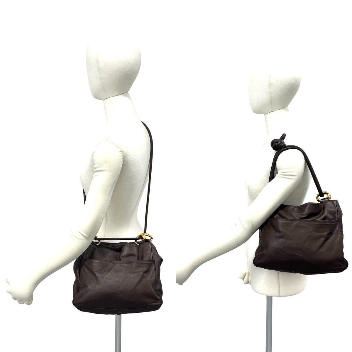 Loewe Vintage Anagram Logo Nappa Leather 2-Way Tote Handle Shoulder Bag Brown — view 2