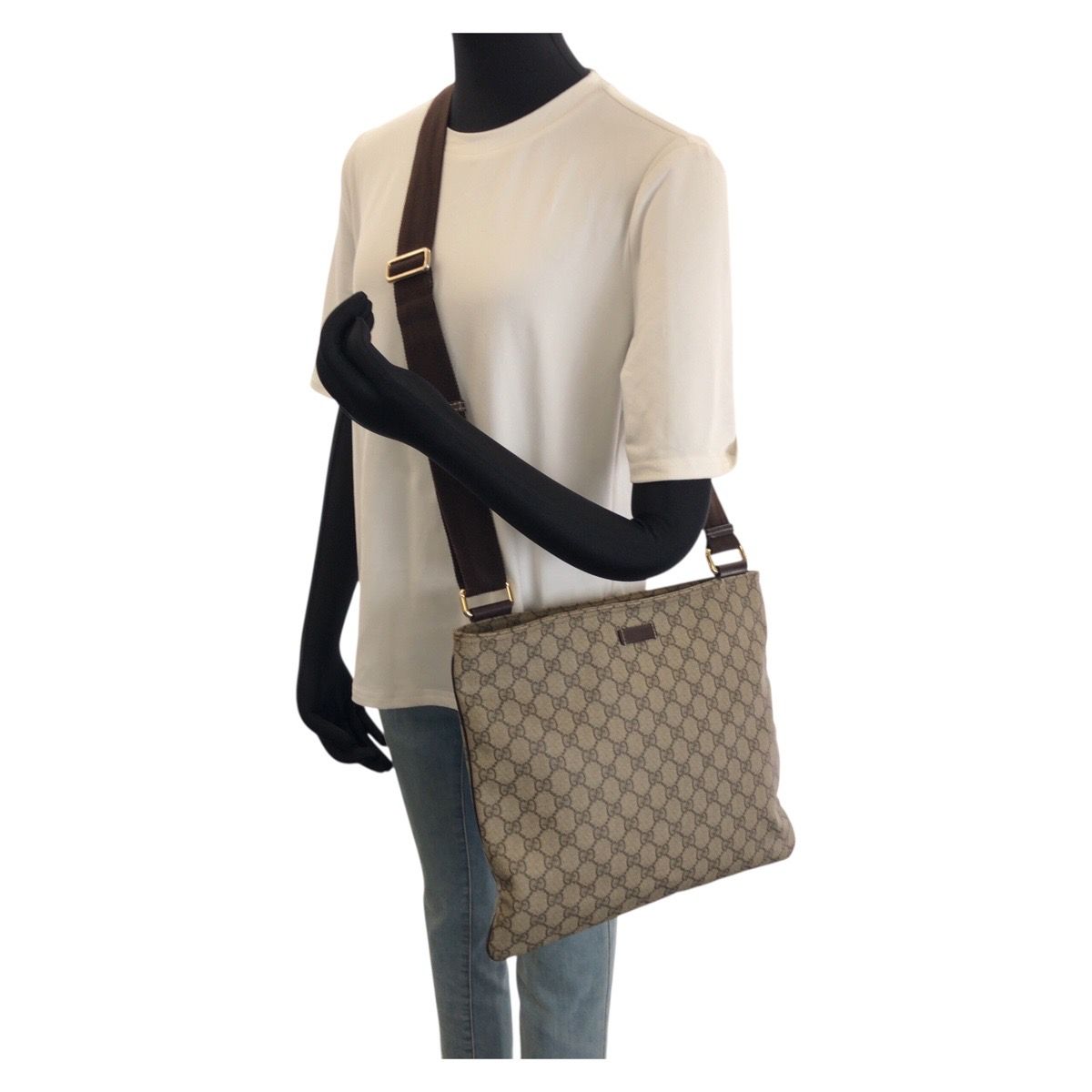 Gucci Beige Dark Brown GG Supreme Canvas Shoulder Bag — view 7