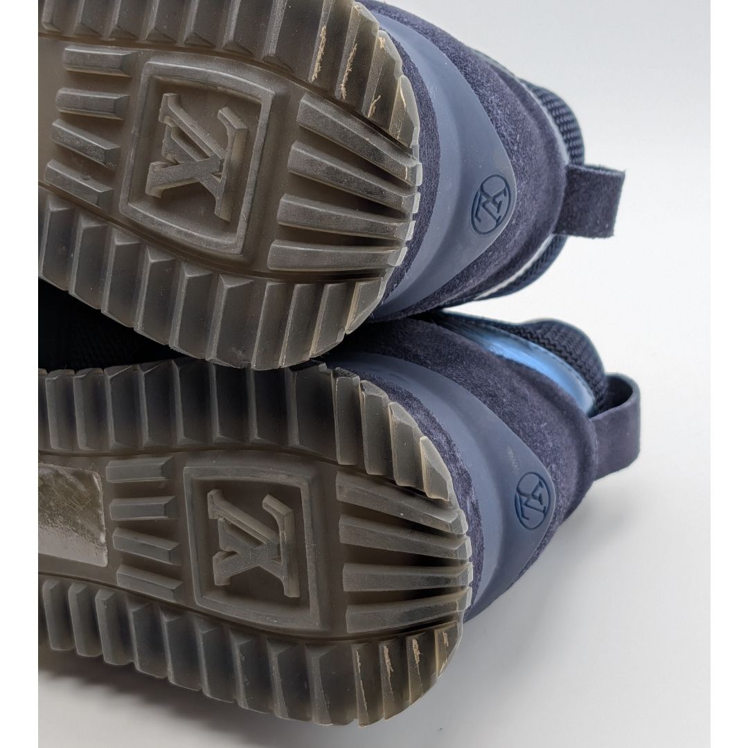 Louis Vuitton Run Away Line Navy Suede Mesh LV Logo Sneakers in Heels — view 8