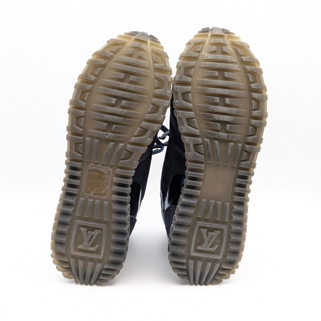 Louis Vuitton Run Away Line Navy Suede Mesh LV Logo Sneakers in Heels — view 6