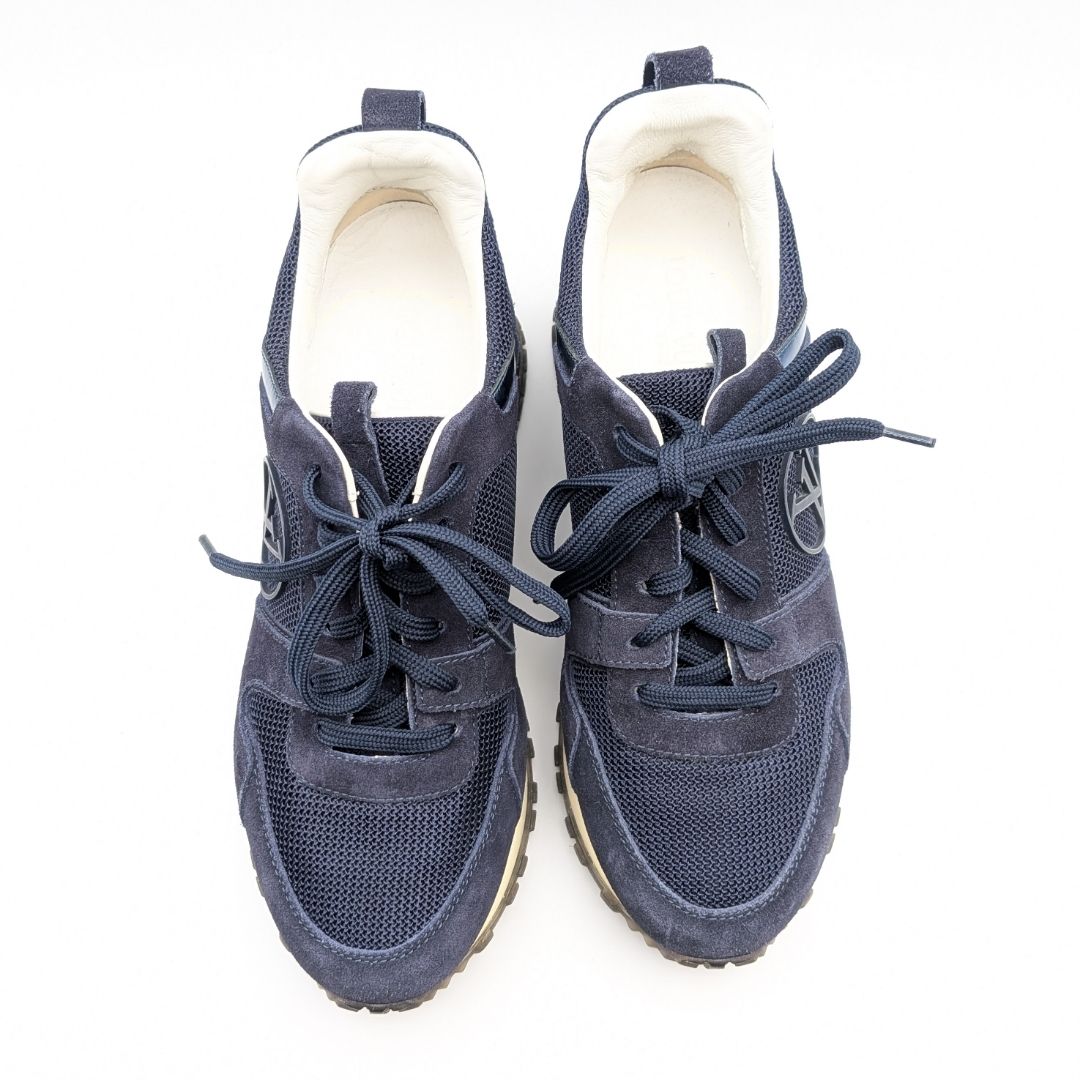 Louis Vuitton Run Away Line Navy Suede Mesh LV Logo Sneakers in Heels — view 5
