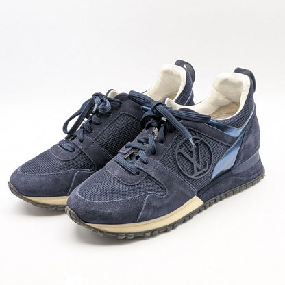 Louis Vuitton Run Away Line Navy Suede Mesh LV Logo Sneakers in Heels
