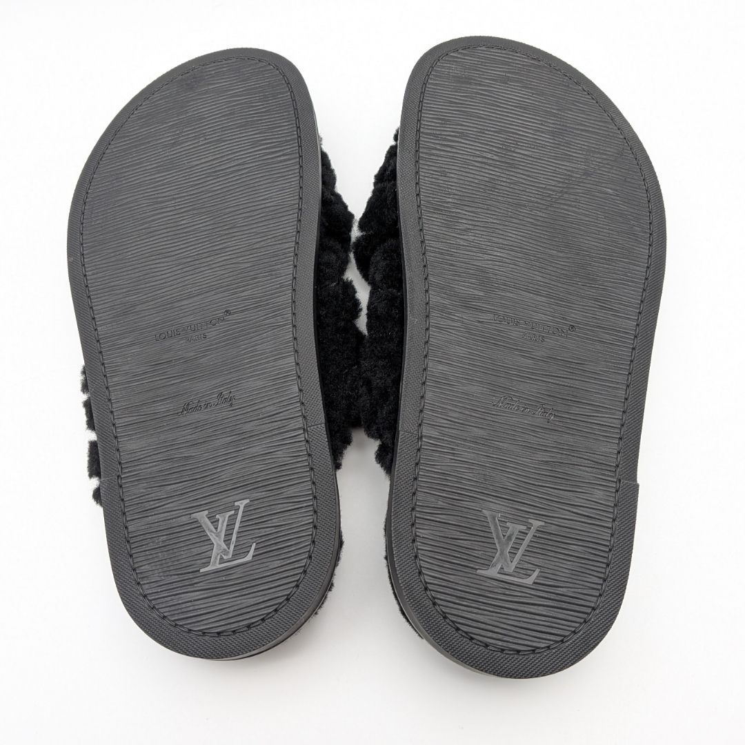 Louis Vuitton Almost Bliss Comfort Black Twist Sandals Slippers Shearling — view 5
