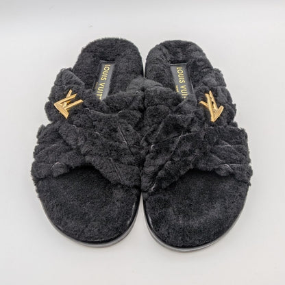 Louis Vuitton Almost Bliss Comfort Black Twist Sandals Slippers Shearling — view 2