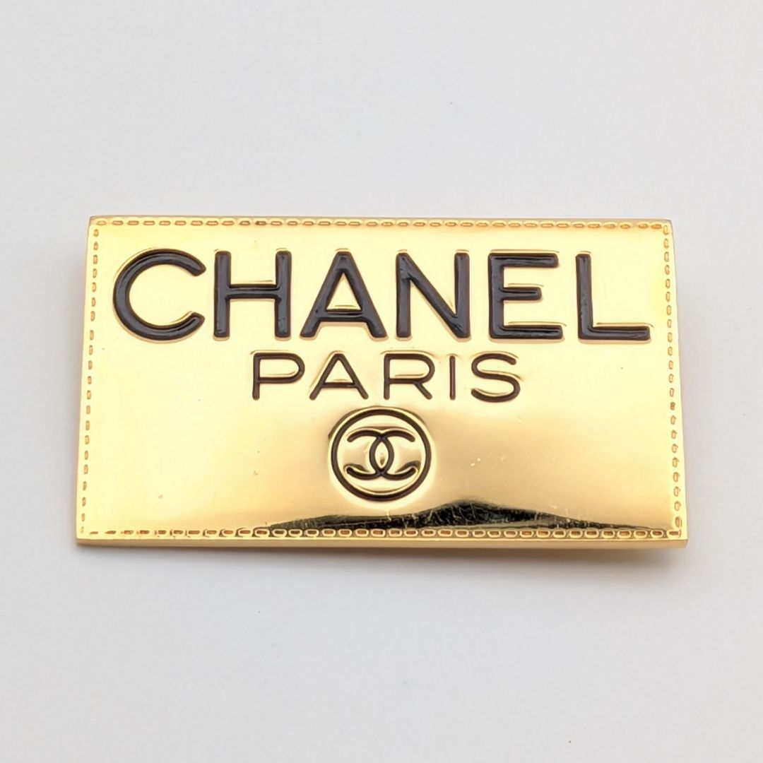 Chanel Brooch CC Logo Plate Gold First Era Vintage