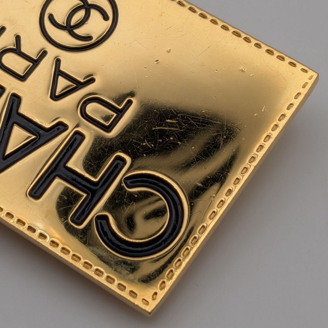 Chanel Brooch CC Logo Plate Gold First Era Vintage — view 3
