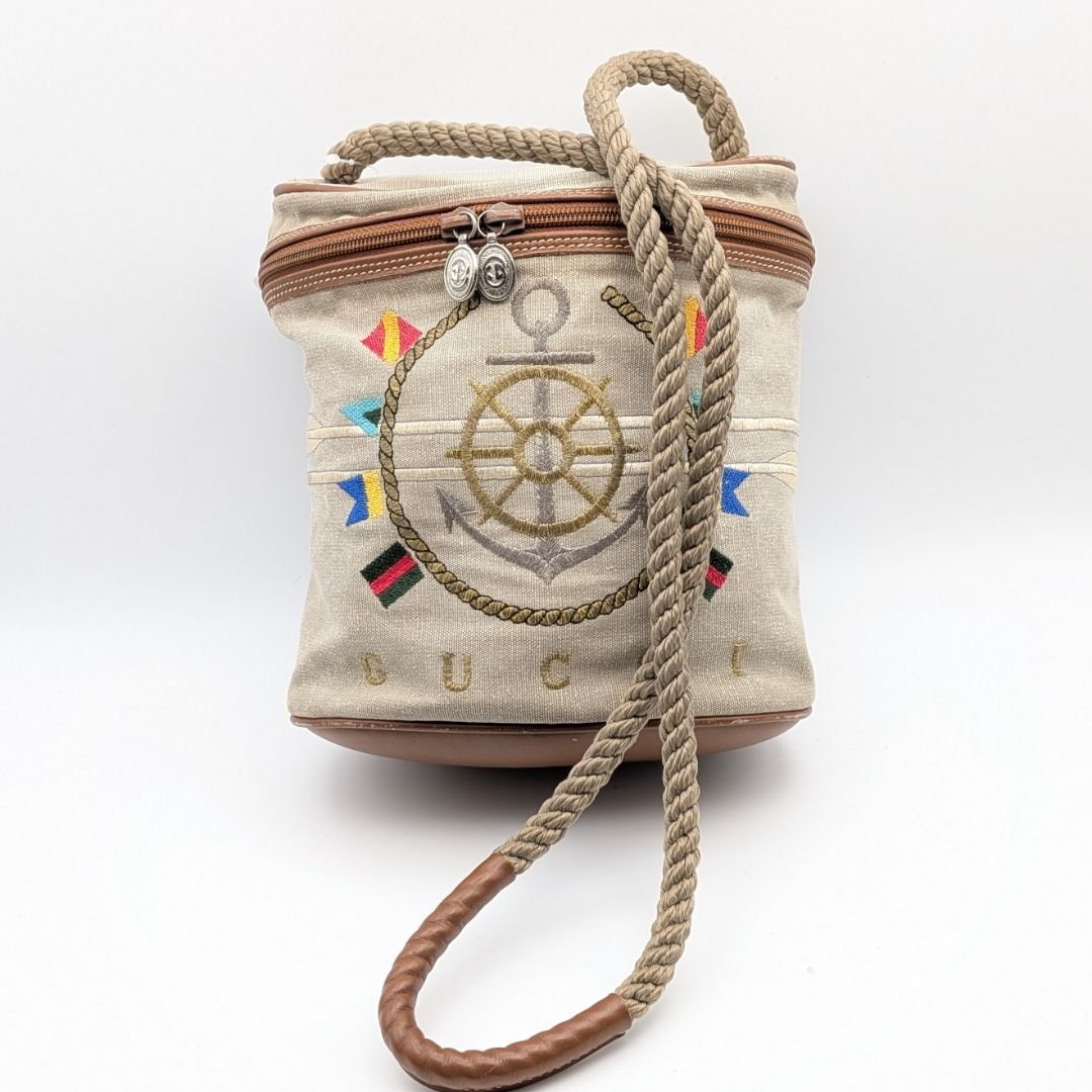 Gucci Marine Beige Canvas Tube Shoulder Bag