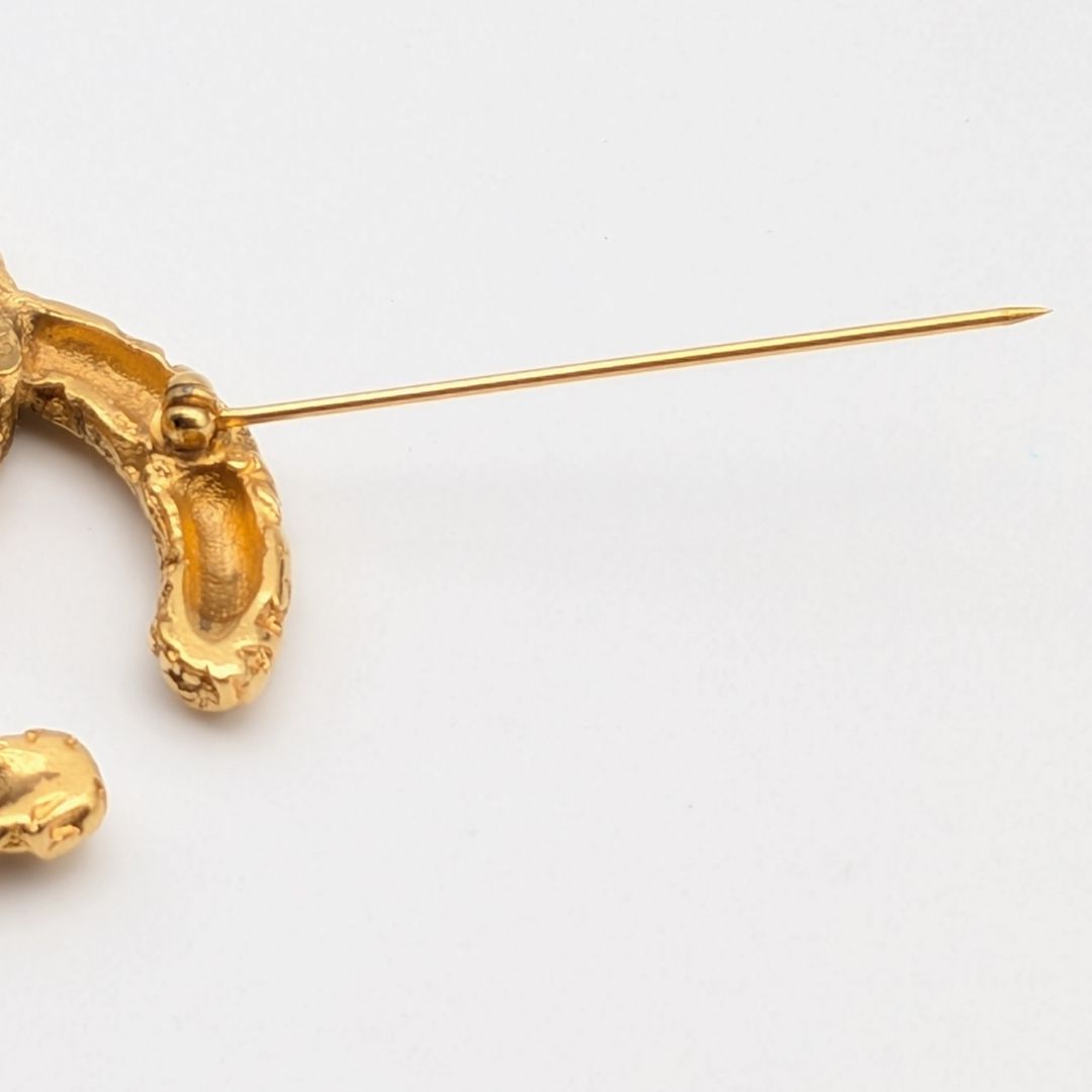 Chanel Brooch CC Logo Lava Gold Fringe Vintage — view 7