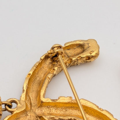 Chanel Brooch CC Logo Lava Gold Fringe Vintage — view 6